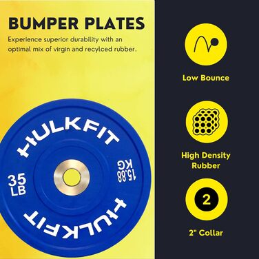 HulkFit кольоровий олімпійський диск із гуми 5,1 см зі сталевою втулкою для силових тренувань, важкої атлетики та кросфіту, одиничний, пара або комплект