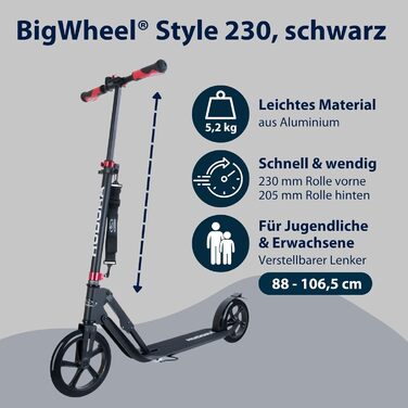 Скутер HUDORA BigWheel 230 - міський самокат, регулювання висоти, 120 кг