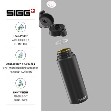 SIGG Алюмінієва пляшка для води WMB One, Швейцарія, для газованих напоїв, герметична, легка, без BPA, 1 л та 0,75 л, для спорту і туризму