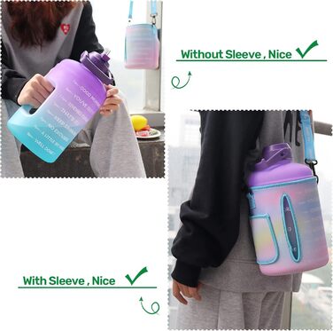 Пляшка для води QuiFit 3.8 л з трубочкою, мотиваційною розміткою, BPA Free, для спорту, фітнесу, герметична, з чохлом, лілово-синя