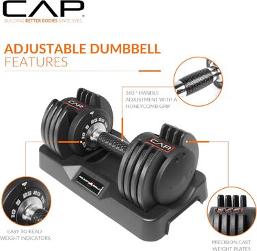 CAP Barbell Регульовані круглі гантелі, пара, 5,7 кг, 11,3 кг, 25 кг – вибір ваги