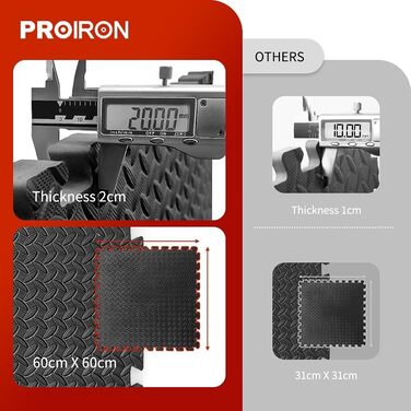 PROIRON товста захисна фітнес-мат для підлоги 2 см, 60x60 см, комплект 6 шт, модульна пазл-мат під тренажери та фітнес-зал