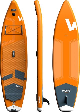 Пакет Wave Pro Professional SUP Надувна дошка для веслування преміум-класу Товщина 15,2 см включаючи аксесуари iSUP, сидіння для заміни байдарки, сумку для перенесення, повідець для щиколотки, ручний насос Широка стійка, нековзна палуба (10 футів, помаран