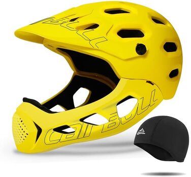 Велосипедний шолом Fullface Integrated Bicycle Helmet Youth Fullface Шолом зі знімним захистом підборіддя для MTB, BMX, скейтборду, 58-62 см, чорний (жовтий)