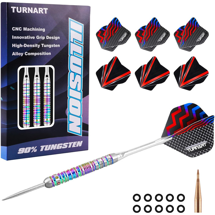 Набір сталевих наконечників Turnart Darts 90% вольфраму 22-26 г з польотами