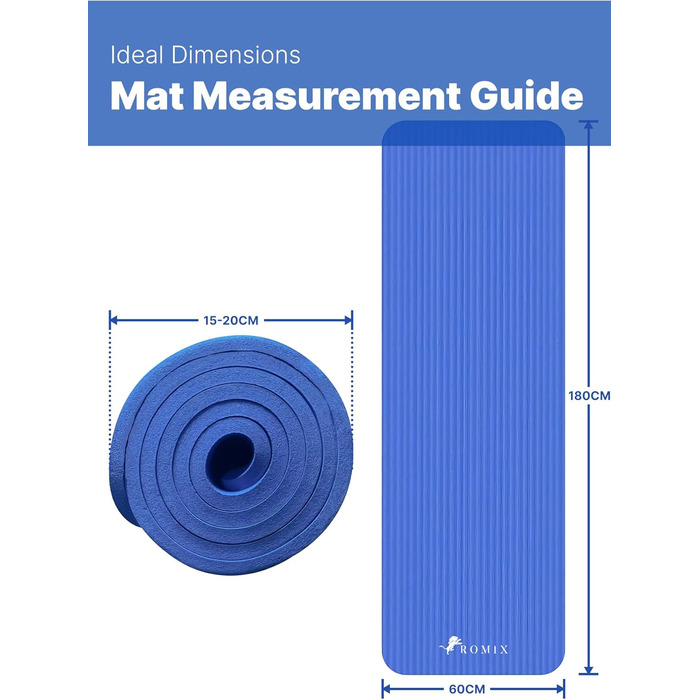 Килимок для йоги ROMIX товстіший 15 мм, килимок для йоги нековзна екологічно чиста м'яка поролонова подушечка, стійка до поту килимок для йоги з ремінцем для жінок, чоловіків, дітей, тренажерний зал, тренування, фітнес, килимок для пілатесу (синій)