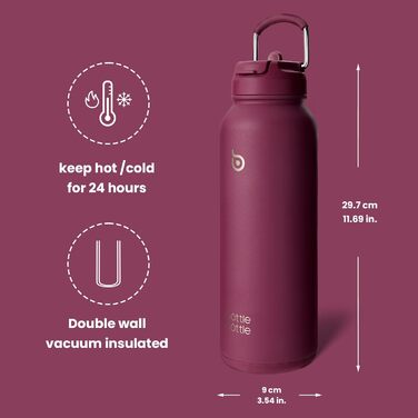 Спортивна пляшка bottlebottle 1л, нержавіюча сталь, ізольована, з трубочкою та контейнером для таблеток, червона
