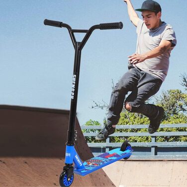 Дитячий трюковий самокат Kids - Freestyle Pro 360 Degree Trick Заднє гальмо PU колеса 100 мм для початківців Вуличний самокат для дітей від 8 років, хлопчиків, підлітків, дорослих (синій)