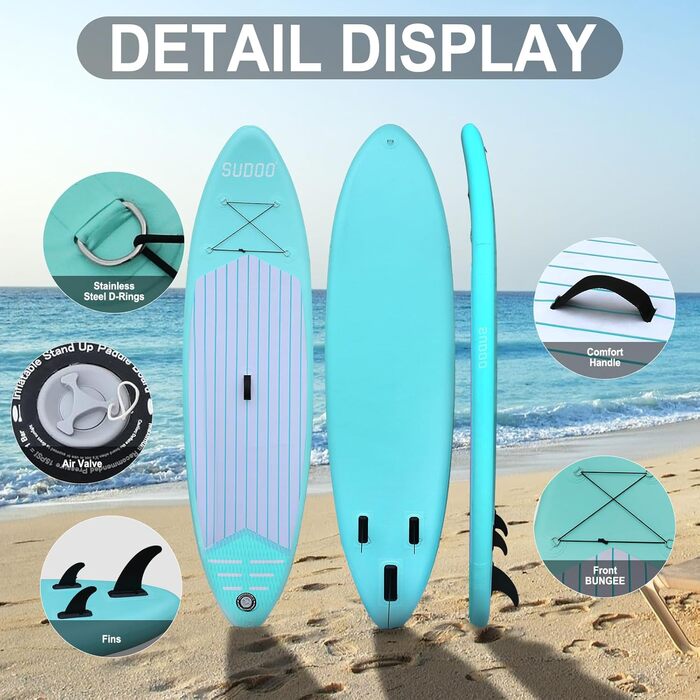 Надувна SUP-дошка для дорослих та підлітків 10'/10.5'/11' x30/33'' x6'', ультра-легка, з рюкзаком, насосом, веслом, страховкою та трьома плавниками