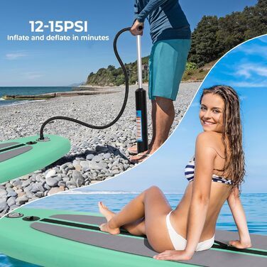 Надувна SUP-дошка для серфінгу 10FT з аксесуарами: регульоване весло, насос, рюкзак, трос, для дорослих, до 200 кг, для водного спорту та веслування