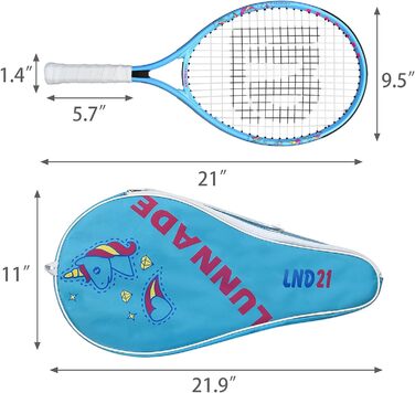 Тенісні ракетки LUNNADE для дітей юніорів, 19/21/23/25 дюймові молодіжні тенісні ракетки з чохлом, підходять для початківців, хлопчиків і дівчаток віком від 3 до 12 років (сині, 2 упаковки, 53,3 см)
