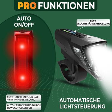 Комплект велосипедних LED фар MIVELO LUMIX PRO: переднє і заднє світло з гальмівним сигналом, USB-зарядка, водонепроникні, StVZO