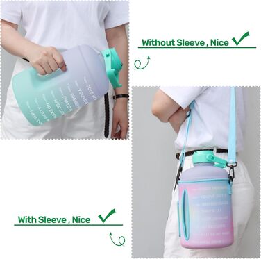 Пляшка для води QuiFit 3,6 л з трубочкою, мотиваційною розміткою, BPA-free, герметична, для спорту, фітнесу, вуличних занять, багаторазова, фіолетово-зелена