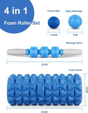 Набір роликів Glymnis Fascia 4 в 1 з масажером і м'ячами (синій)