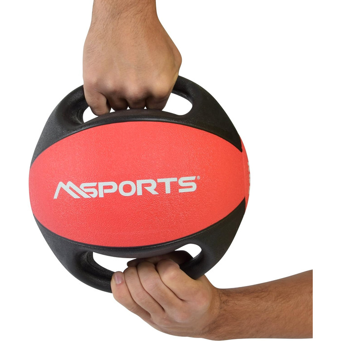 М'яч MSPORTS Med Ball Premium з ручками 1-10 кг (7 кг - червоний)