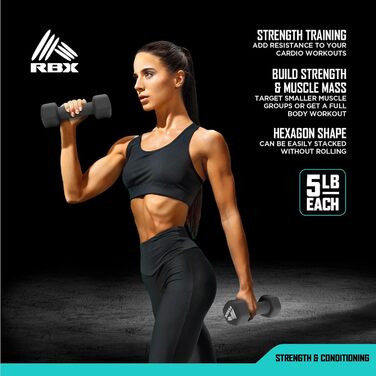 Набір гантелей RBX Weights – неопренові гантелі з нековзною ручкою, антиковзкі, для силових тренувань вдома та у спортзалі