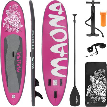 Надувна SUP-дошка ECD Germany Maona 308 см, комплект: весло з алюмінію, PVC, бірюзова/чорна/рожева/сіра/оливкова – дошка для веслування, серфінгу, паддлборду