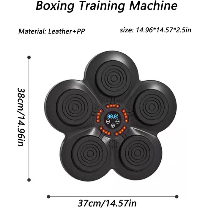 Тренувальна машина для музичного боксу, розумне музичне настінне штампування спортивного обладнання з професійними боксерськими рукавичками, 9 швидкісних режимів, реакція рук/очей/швидкості для зняття стресу чорний