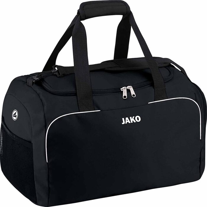 Спортивна сумка JAKO Classico Junior чорна 45x30x30 см для чоловіків, з внутрішньою кишенею, містким основним відділенням на двосторонній блискавці та сітчастою кишенею