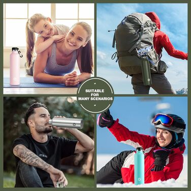 Термос-пляшка FEIJIAN FJbottle 316 нерж. сталь 1000 мл, вакуумна, з карабіном, BPA-free, спортивна, для спорту, роботи та подорожей, темно-зелена
