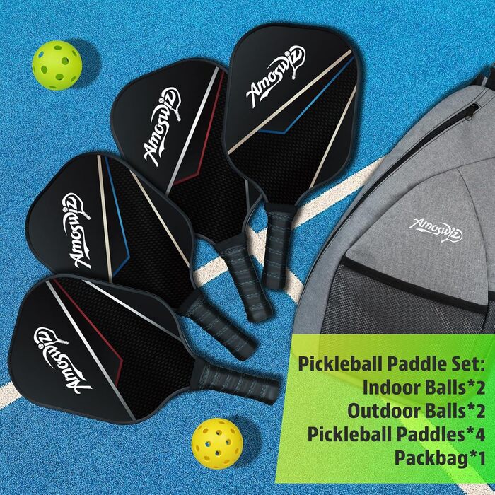 Набір для піклболу 4 ракетки, чорний, Pickleball Paddel