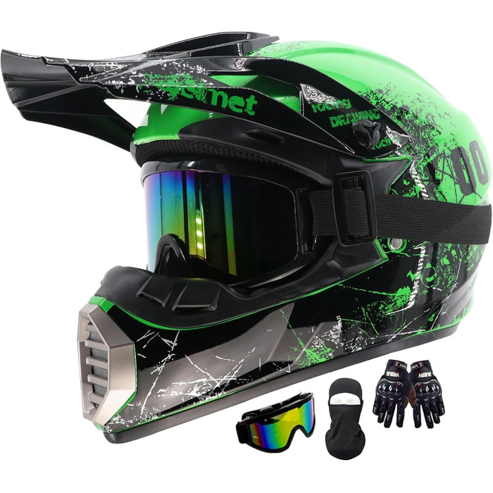 Дитячий і дорослий мотокросовий шолом Fullface для MTB, Downhill, BMX, мотоцикла, з окулярами і рукавичками