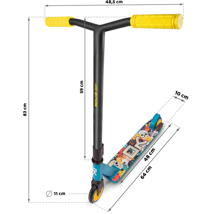 Трюковий самокат ПОЇХАЛИ Kick Scooter з кульковим підшипником ABEC 9 Kick Scooter Trick Scooter для дорослих і дітей Двоколісний міський скутер Freestyle 2 колеса Вантажопідйомність 100 кг Синій, Жовтий