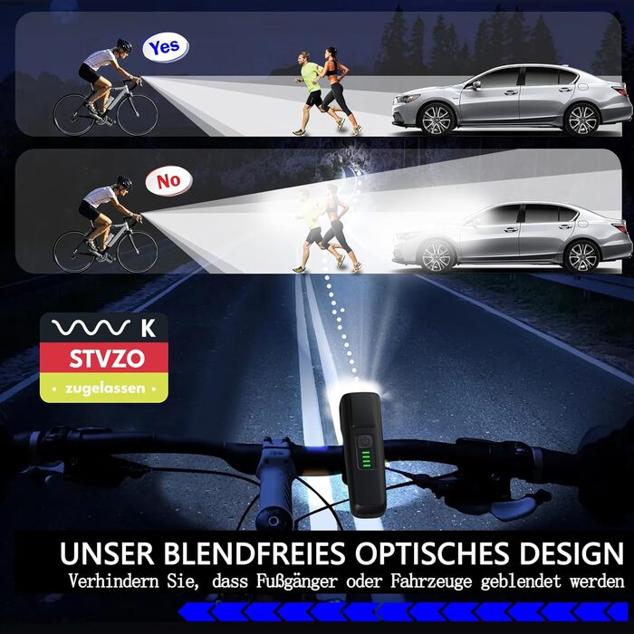 Комплект велосипедного освітлення StVZO, USB-C, LED, водонепроникний, 60 люкс, передня та задня фара
