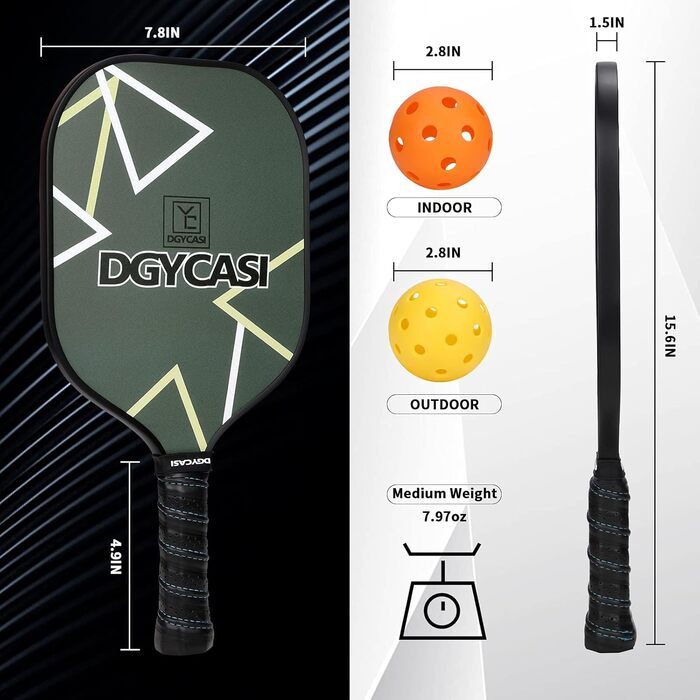 Набір YC DGYCASI Pickleball: 4 весла, 6 м'ячів, сумка, рукоятка (зелена)