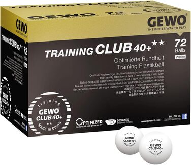 М'ячі для настільного тенісу GEWO Training Club - 2 зірки М'яч для настільного тенісу 40 виготовлений з ABS пластику зі швом - Високоякісні тренувальні м'ячі з точною поведінкою в польоті - Діаметр 40 мм, 72 шт. и, білий