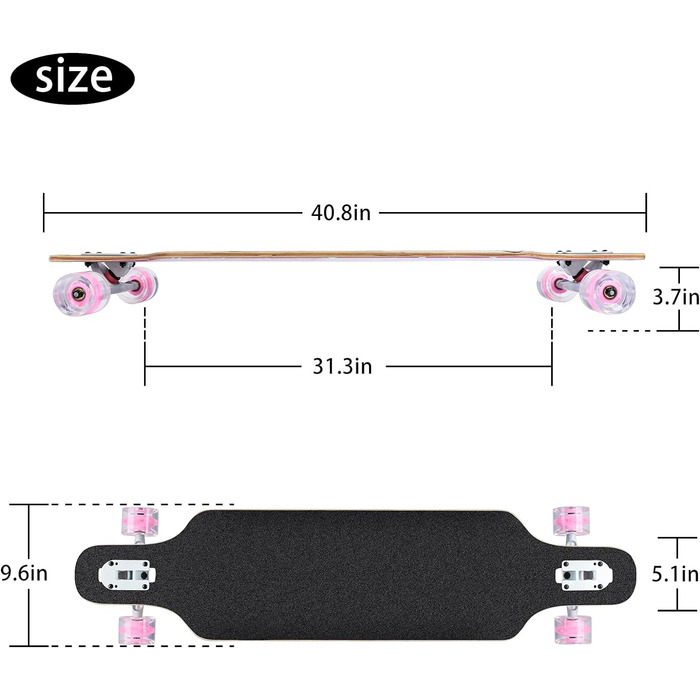 Лонгборд скейтборд для хлопчиків, дівчаток, початківців, дорослих, підлітків, круїзерів, повна дошка, 8-шарова кленова лонгборд, щітка, дошка для вуличних танців з T-Tool (PINK-DEER)