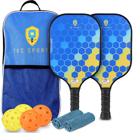 Набір для піклболу TKG Sports з карбону, 2 ракетки USAPA, 4 м'ячі (2 для залу, 2 для вулиці), 2 охолоджуючі рушники, сумка, для дорослих і підлітків