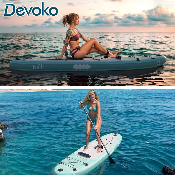 Надувна SUP-дошка Devoko 320 см, 2-в-1 з сидінням для каяка та аксесуарами, до 160 кг, для серфінгу, риболовлі, йоги