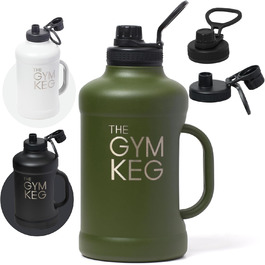 Пляшка для води Gym Keg 2 л, нерж. сталь, ізольована, тропічний зелений, із соломою