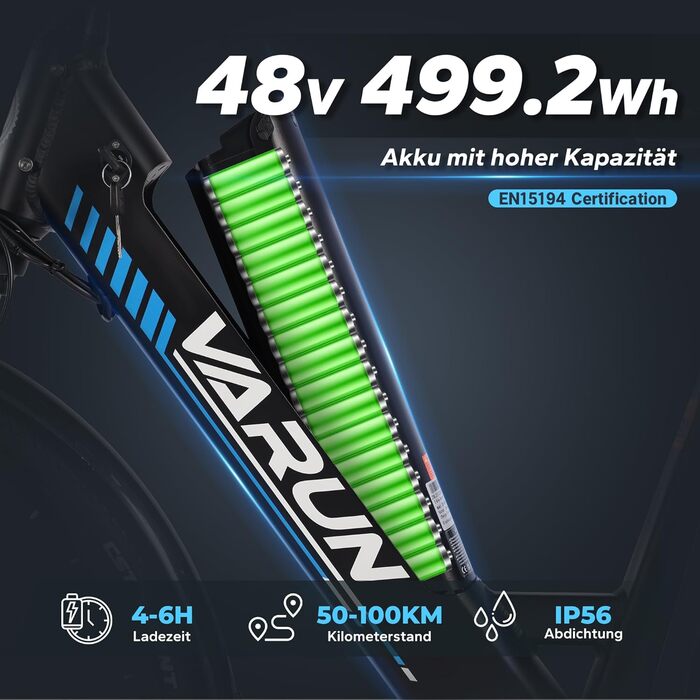 Електровелосипед VARUN 28 48V 499Wh 100KM 250W 7-шв. LCD (чорний)