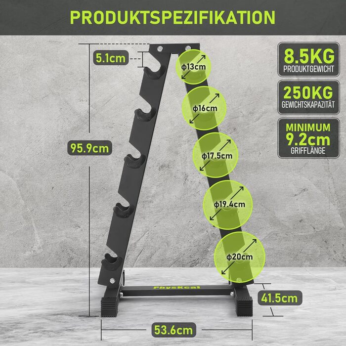 Стійка для гантелей PhysKcal, міцна, 250/300 кг, 5/6-рівнева