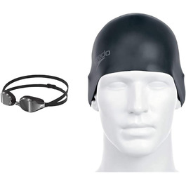 Окуляри для плавання Speedo Fastskin Speedsocket 2 із дзеркальними лінзами та силіконова шапочка для плавання, унісекс, чорна, універсальний розмір