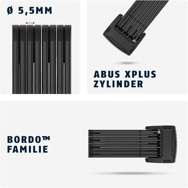 Складаний велосипедний замок ABUS Bordo Granit 6500K з тримачем, 120 см, чорний, рівень безпеки 15, циліндр XPlus