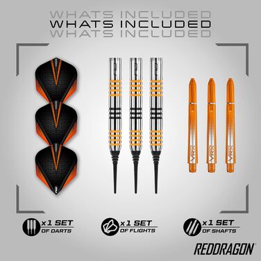 Професійні дротики Red Dragon Amberjack 3 Softip 18 г з оперенням та стрижнями для дартсу