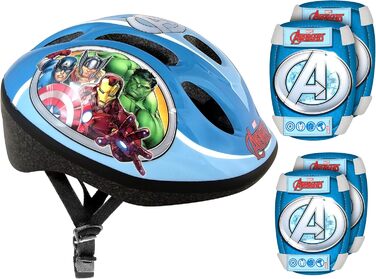 Шолом для хлопчика Avengers з наколінниками та налокітниками, синій, 52/56 см, комплект захисту