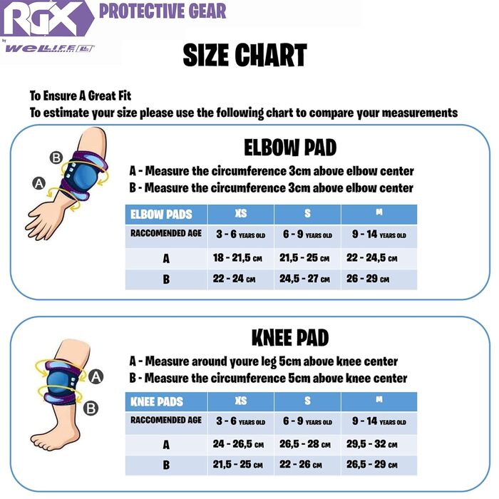 Комплект захисту WeLLIFE для дітей RGX Наколінники, налокітники, зап'ястя та руки для МТБ, скейтборду, велосипеда, скейтборду, самоката та інших видів спорту в безпеці Purple M