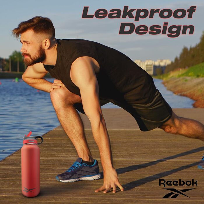 Пляшка для води Reebok з нержавіючої сталі з трубочкою, спортивний дизайн, термос 900 мл, подвійні стінки, вакуумна ізоляція, BPA-free, червона