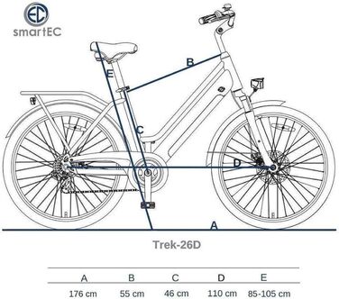 Міський електричний велосипед smartEC Trek-26D E-Bike Trekking 250W мотор заднього колеса Li-Ion акумулятор 36V/13Ah жіночий 26 дюймів  Запас ходу 90 км до 25 км/год