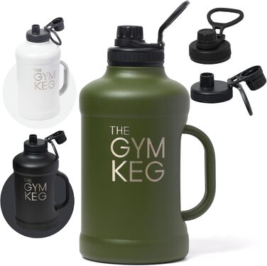 Пляшка для води Gym Keg 2 л, нерж. сталь, ізольована, тропічний зелений, із соломою