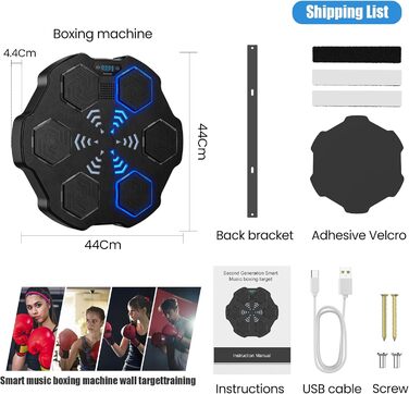 Музичний боксерський автомат Розумне електронне обладнання для тренування боксу Настінна світлодіодна мішень для боксу для дорослих і дітей, підтримка Bluetooth, налаштування швидкості, підрахунок калорій, режим хронометражу