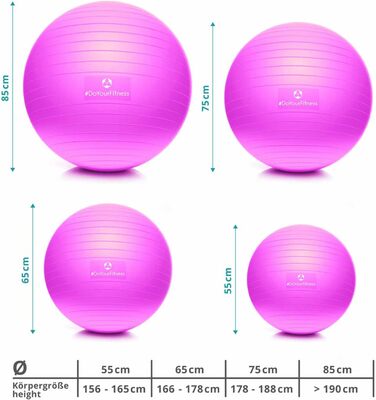 М'яч для вправ з насосом 55-85 см проти розриву рожевий