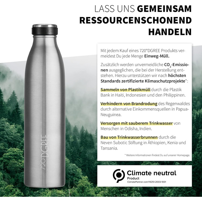 Термобутилка 720°DGREE milkyBottle 1 л, нержавіюча сталь, BPA-free, герметична, для газованої води, спорту, фітнесу, школи, кемпінгу
