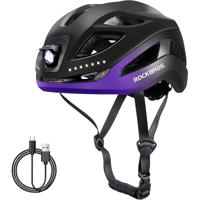 Шолом ROCKBROS з підсвічуванням MTB 58-60 см (Black Purple)