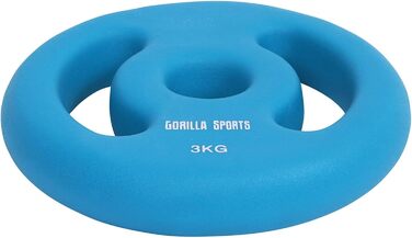 Неопренові вагові пластини GORILLA SPORTS - набір з 2, 2x1 кг, 2x2 кг, 2x3 кг, 2x4 кг, 2x5 кг, діаметр отвору 30/31 мм, з ручками, чавунні вагові пластини, набір вагових пластин (6 кг (2x3 кг))