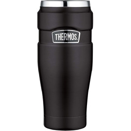 Термокружка Thermos STAINLESS KING, нержавіюча сталь, чорна матова, 0,47 л, для кави та чаю, герметична, з гачком для пакетика, BPA-free, зберігає тепло 7 годин, холод 18 годин, можна мити в посудомийці